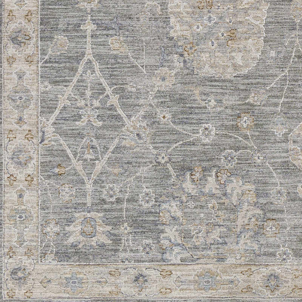 Monterey Gray Thick Luxe Persian Rug by Boutique Rugs, distressed gray floral medallion pattern on Tampa Home & Garden Store