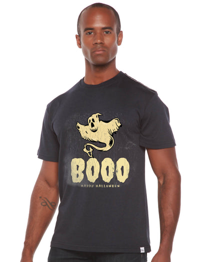 Men's Halloween graphic T-shirt in black with cream ghost and BOO lettering on Tampa Home & Garden Store