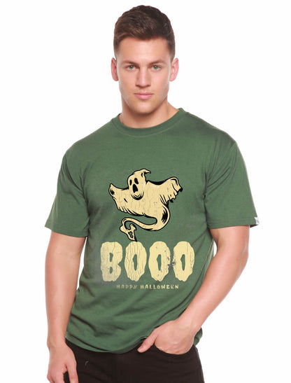 Happy Halloween Men's Bamboo Viscose/Organic Cotton short sleeve T-shirt green ghost BOO on Tampa Home & Garden Store