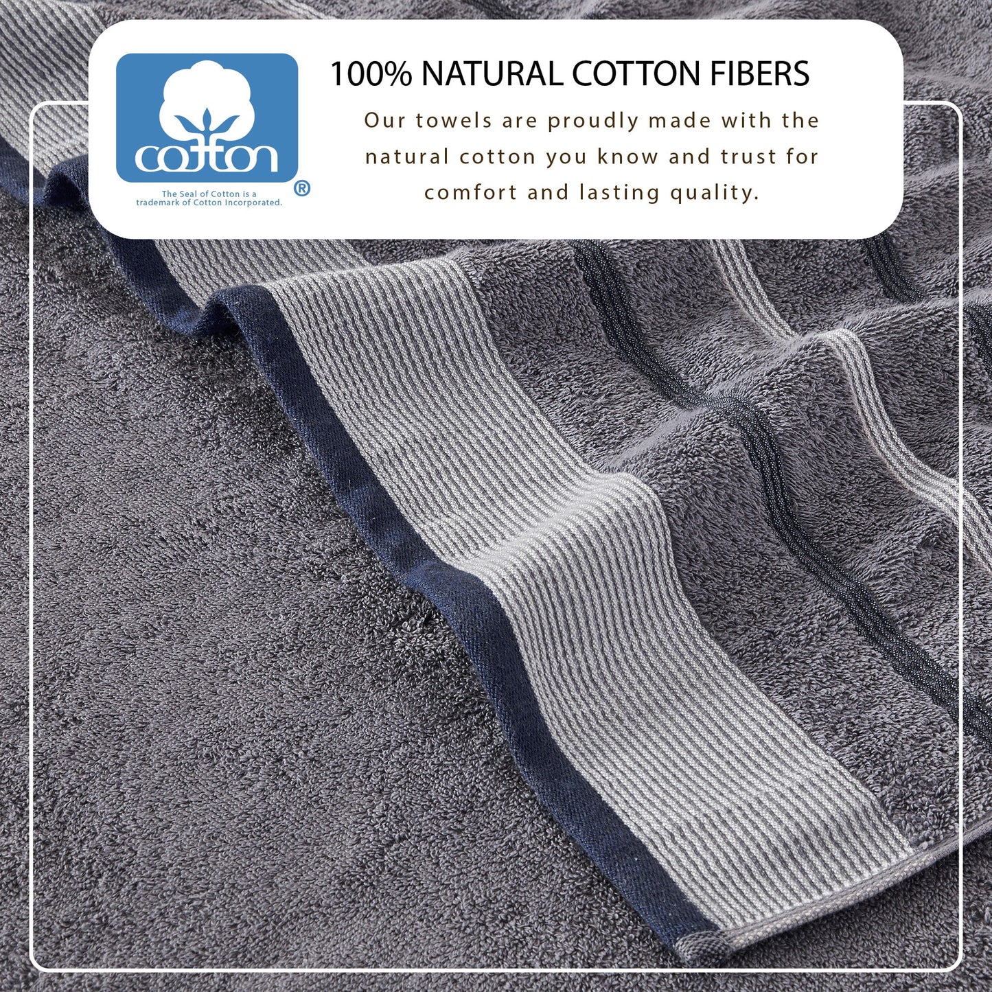 Soft Cotton Bath Towel Set and Stripe Detail