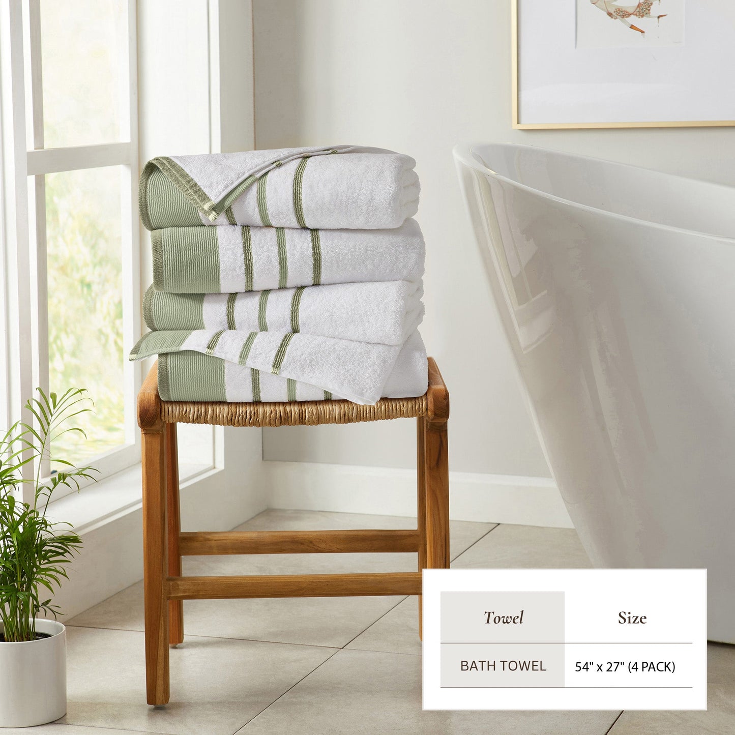 Soft Cotton Bath Towel Set and Stripe Detail