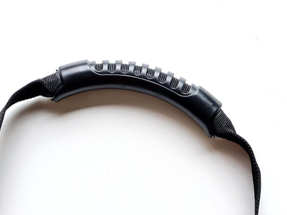 Bucket handle with molded black grip and woven strap by Backslope Tools on Tampa Home & Garden Store