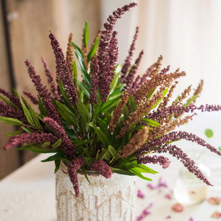 Buddleja butterfly bush artificial bundle 18in tall with purple inflorescences in white pot on Tampa Home & Garden Store