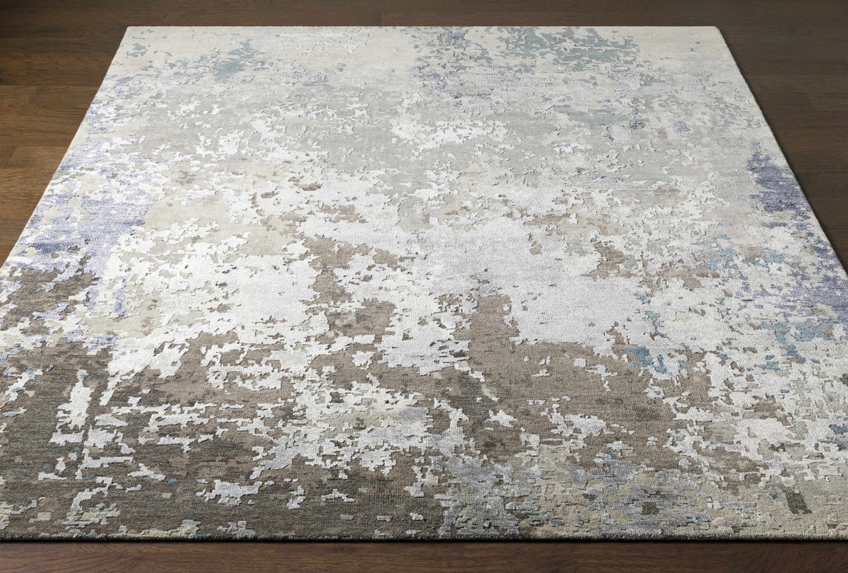 Rug Bued Handmade Wool-Blend Rug by Boutique Rugs with abstract gray beige blue pattern on Tampa Home & Garden Store