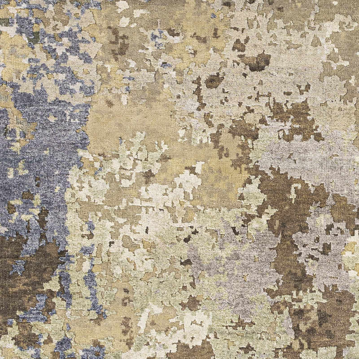 Bued handmade wool-blend rug from Boutique Rugs with beige, brown, blue-gray abstract pattern on Tampa Home & Garden Store
