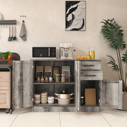 Mueble aparador con almacenamiento tipo buffet y 2 cajones para cocina - Gris