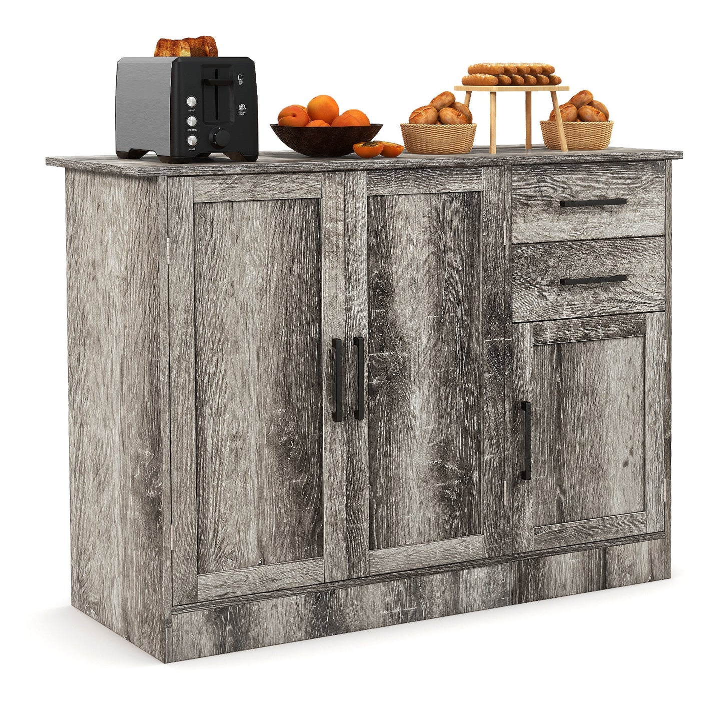 Mueble aparador con almacenamiento tipo buffet y 2 cajones para cocina - Gris