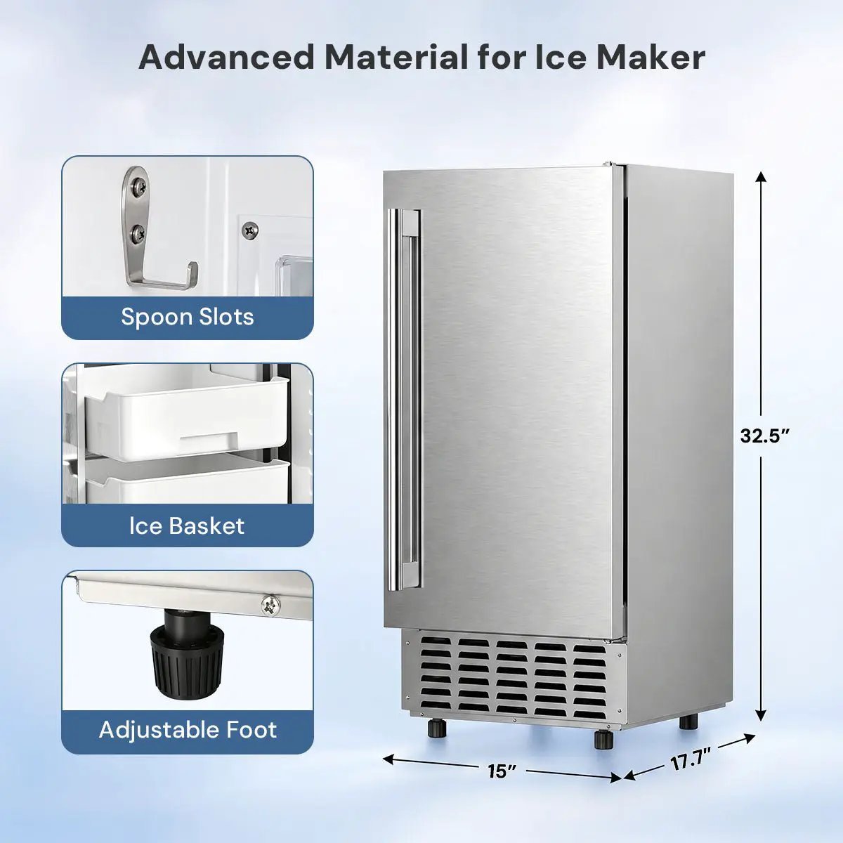 Kismile Nugget Ice Maker Under Counter Z5830N in stainless steel with ice basket and spoon slots on Tampa Home & Garden Store