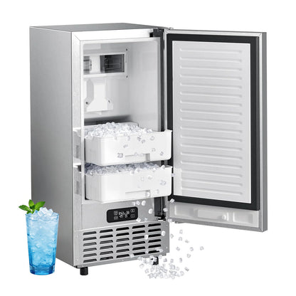 Kismile Nugget Ice Maker, stainless steel under-counter with 2 white ice bins on Tampa Home & Garden Store