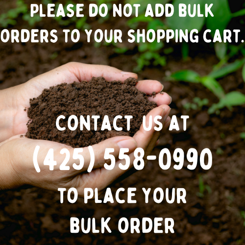 KiS Organics Biochar Soil Mix held in cupped hands above dark brown soil with green seedlings on Tampa Home & Garden Store