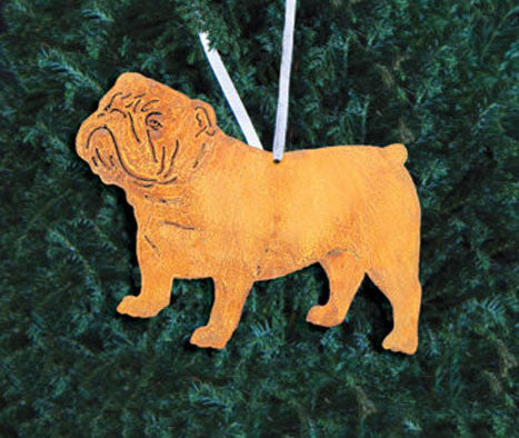 Bulldog ornament plant stake orange, Rustica Ornamentals garden decor on Tampa Home & Garden Store