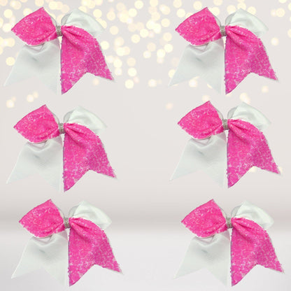 Sequin Cheer Bow hair clips, 6pk, 6.5-inch pink sequin bows with silver ribbon, alligator clips on Tampa Home & Garden Store