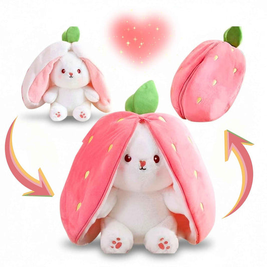 Reversible Bunny and Strawberry Plush Toy for Kids
