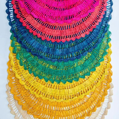 Buriti straw placemats rainbow layered handcrafted by Talah Home on Tampa Home & Garden Store