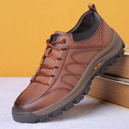 Stevvex brown leather lace-up sneakers with chunky platform outsole on Tampa Home & Garden Store