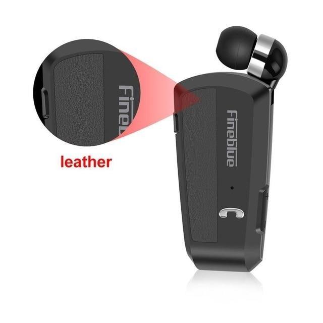 Stevvex collar-clip Bluetooth headset with leather-textured body and Fineblue earbud for sports on Tampa Home & Garden Store