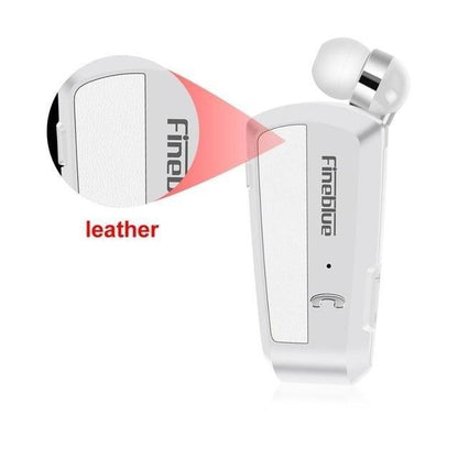 Stevvex white wireless Bluetooth in-ear headset with clip-style body and silver earbud on Tampa Home & Garden Store