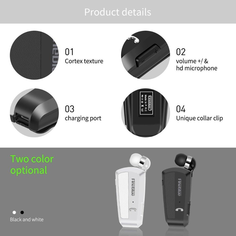 Stevvex wireless collar-clip in-ear headset black and white color options with mic on Tampa Home & Garden Store