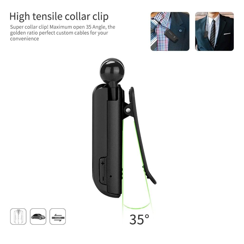 Stevvex black wireless Bluetooth collar clip headset with belt clip and controls for running on Tampa Home & Garden Store