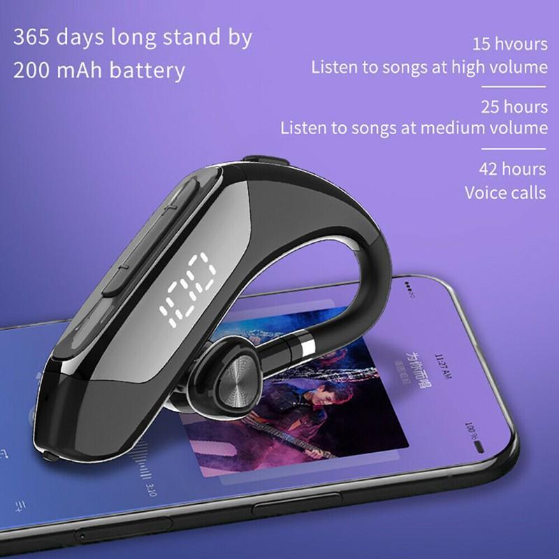 Business Bluetooth 5.0 wireless single-ear headset with LED power display Stevvex black on Tampa Home & Garden Store