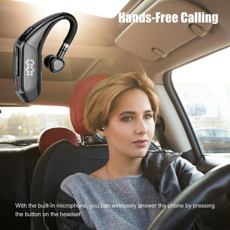 Stevvex black Bluetooth 5.0 single-ear headset with LED display and mic for hands-free calls on Tampa Home & Garden Store