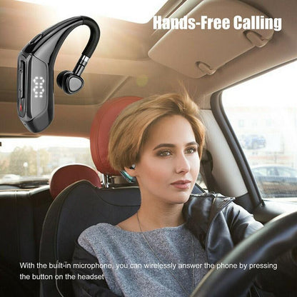 Stevvex black Bluetooth 5.0 single-ear headset with LED display and mic for hands-free calls on Tampa Home & Garden Store