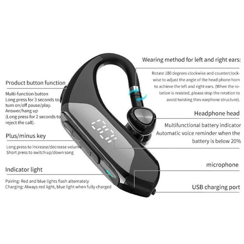 Stevvex black single-ear Bluetooth headset with LED power display and mic USB charging on Tampa Home & Garden Store