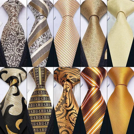 Business silk necktie set for men; 10 gold beige striped and damask ties Stevvex on Tampa Home & Garden Store