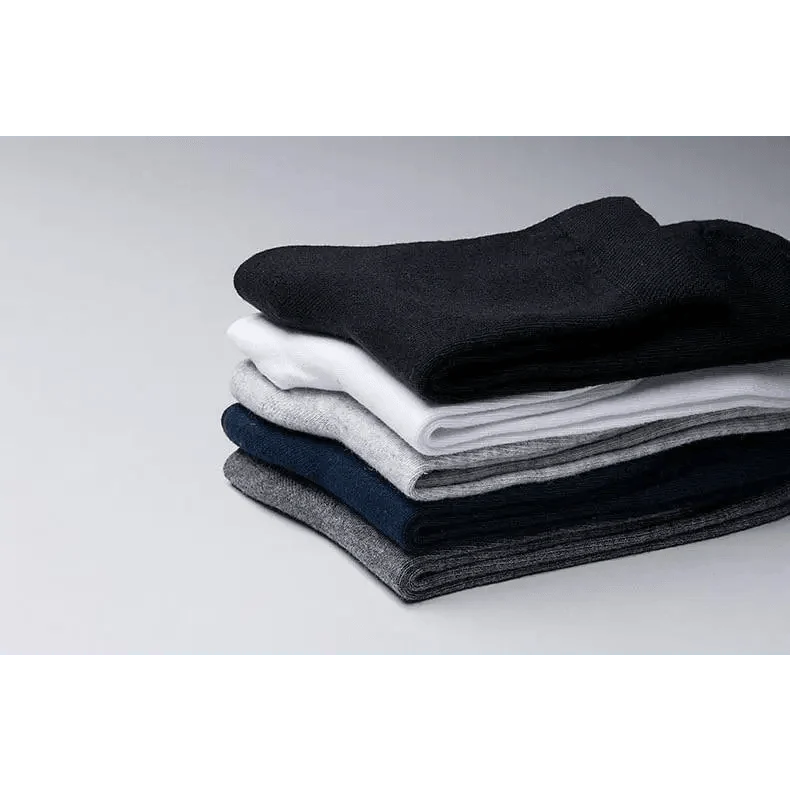 Stevvex cotton crew socks stack in black, white, gray, navy, and charcoal for men on Tampa Home & Garden Store
