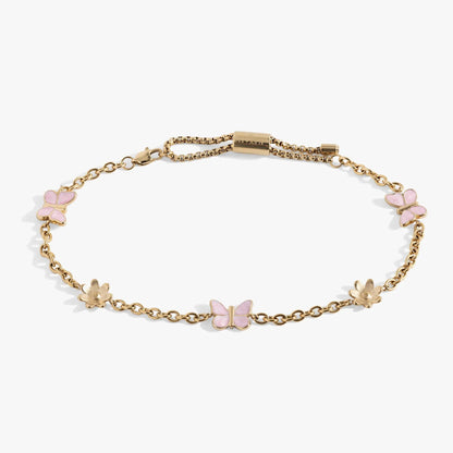 Alex and Ani Butterfly and Flower Anklet gold-tone chain with pink enamel butterfly charms on Tampa Home & Garden Store