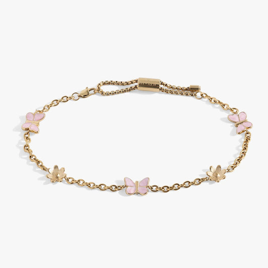 Alex and Ani Butterfly and Flower Anklet gold-tone chain with pink enamel butterfly charms on Tampa Home & Garden Store