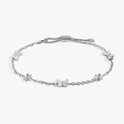 Butterfly and Flower Anklet by ALEX AND ANI, silver-tone chain with butterfly and flower charms on Tampa Home & Garden Store