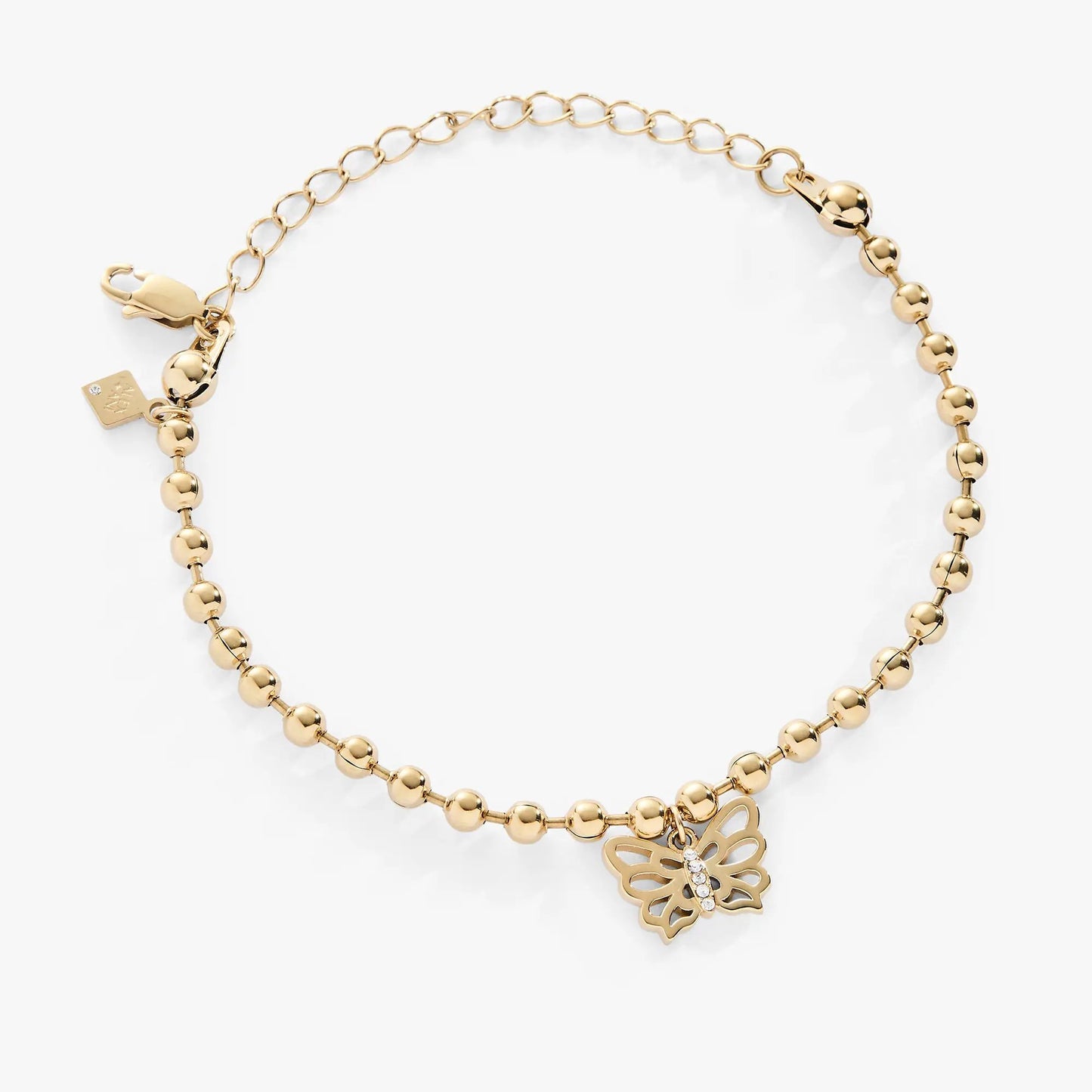 Butterfly Ball Chain Bracelet by ALEX AND ANI in gold-tone with crystal butterfly charm on Tampa Home & Garden Store