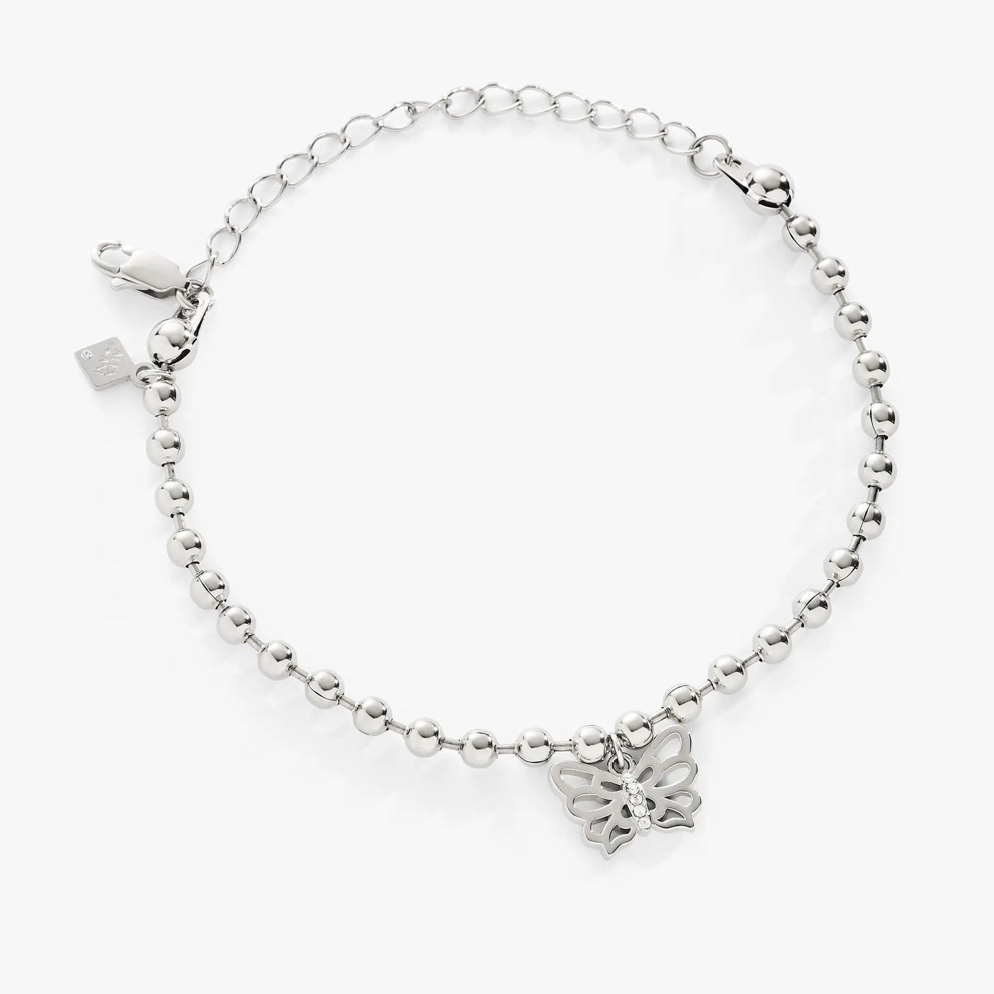 Butterfly Ball Chain Bracelet by ALEX AND ANI in silver with butterfly charm on extender chain on Tampa Home & Garden Store