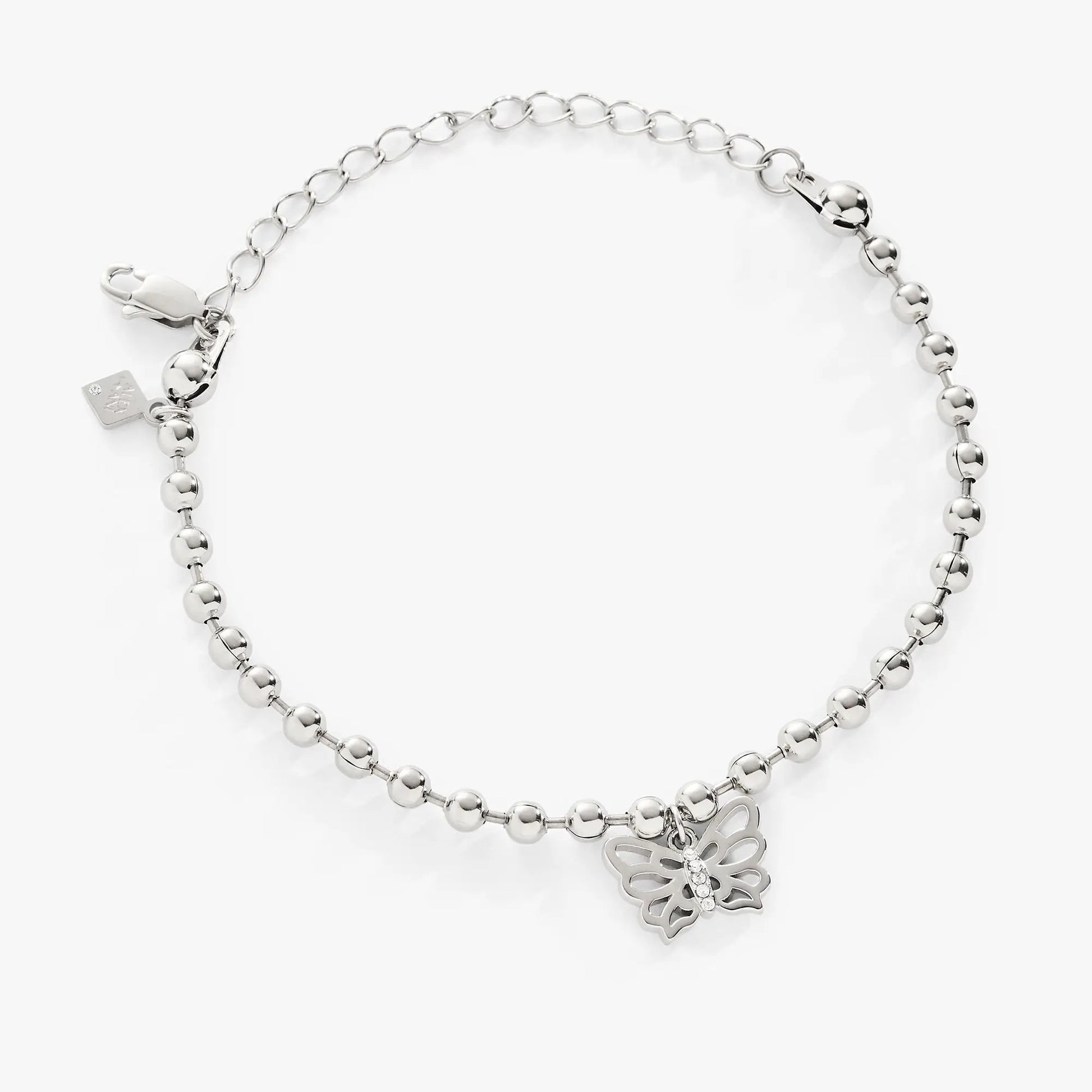 Butterfly Ball Chain Bracelet by ALEX AND ANI in silver with butterfly charm on extender chain on Tampa Home & Garden Store
