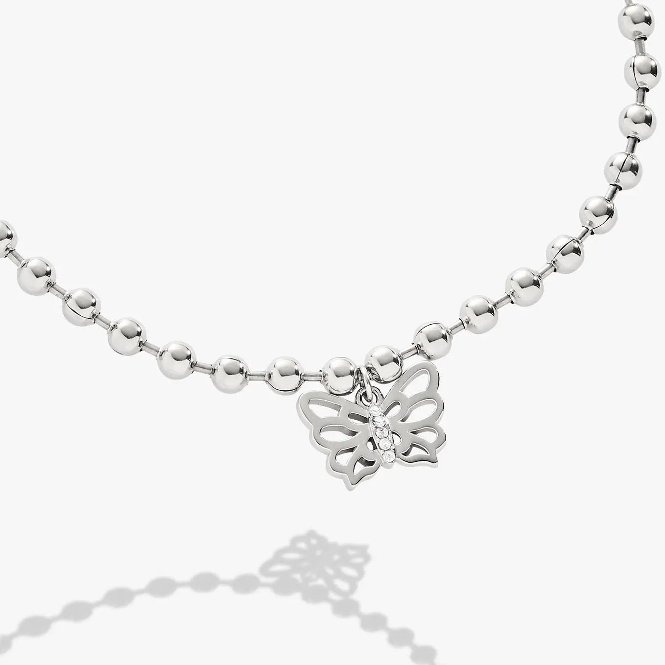 Butterfly Ball Chain Bracelet by ALEX AND ANI, silver-tone with butterfly charm and crystals on Tampa Home & Garden Store