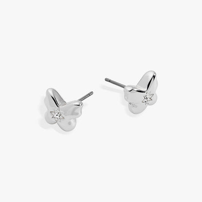 Puffy Butterfly Crystal Stud Earrings silver-tone by ALEX AND ANI pair on Tampa Home & Garden Store