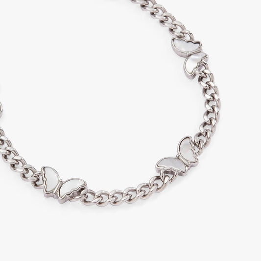 Butterfly Curb Chain Bracelet silver-tone with white enamel butterfly charms Alex and Ani on Tampa Home & Garden Store