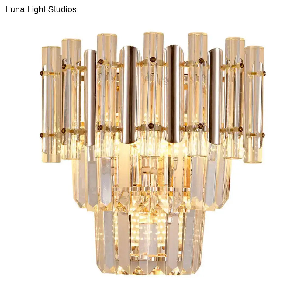 Wall Sconce Butterfly Crystal Gold Finish Bedroom Light with stacked crystal prisms on Tampa Home & Garden Store