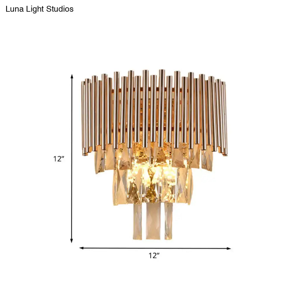 Wall sconce butterfly crystal gold finish with vertical rods and hanging prisms 12x12 Decorbites on Tampa Home & Garden Store
