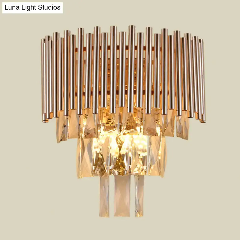 Wall Sconce Butterfly Crystal in gold finish with vertical rods and hanging prisms on Tampa Home & Garden Store