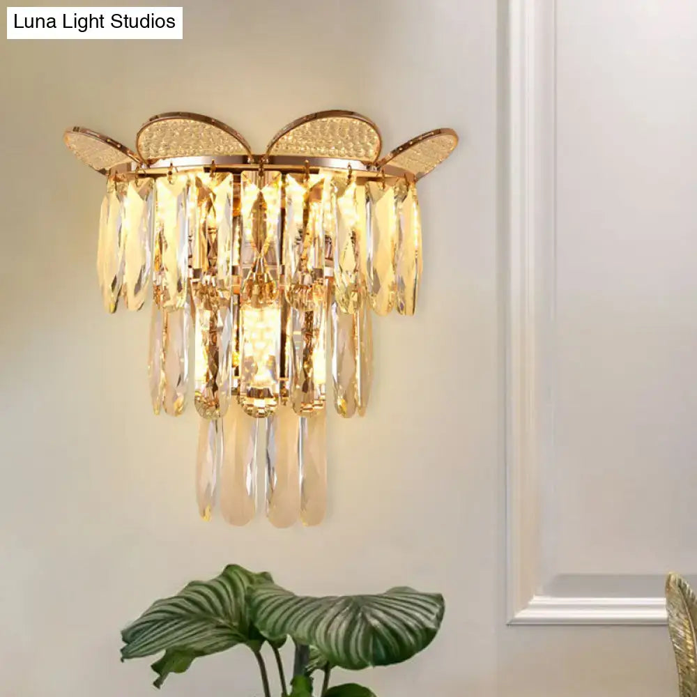 Wall Sconce Butterfly Crystal Gold Finish Bedroom Light by Decorbites with cascading crystal prisms on Tampa Home & Garden Store