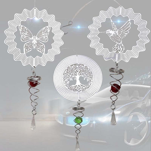Butterfly wind spinner Stevvex with gazing ball; circular tree spinner, 3D stainless decor on Tampa Home & Garden Store