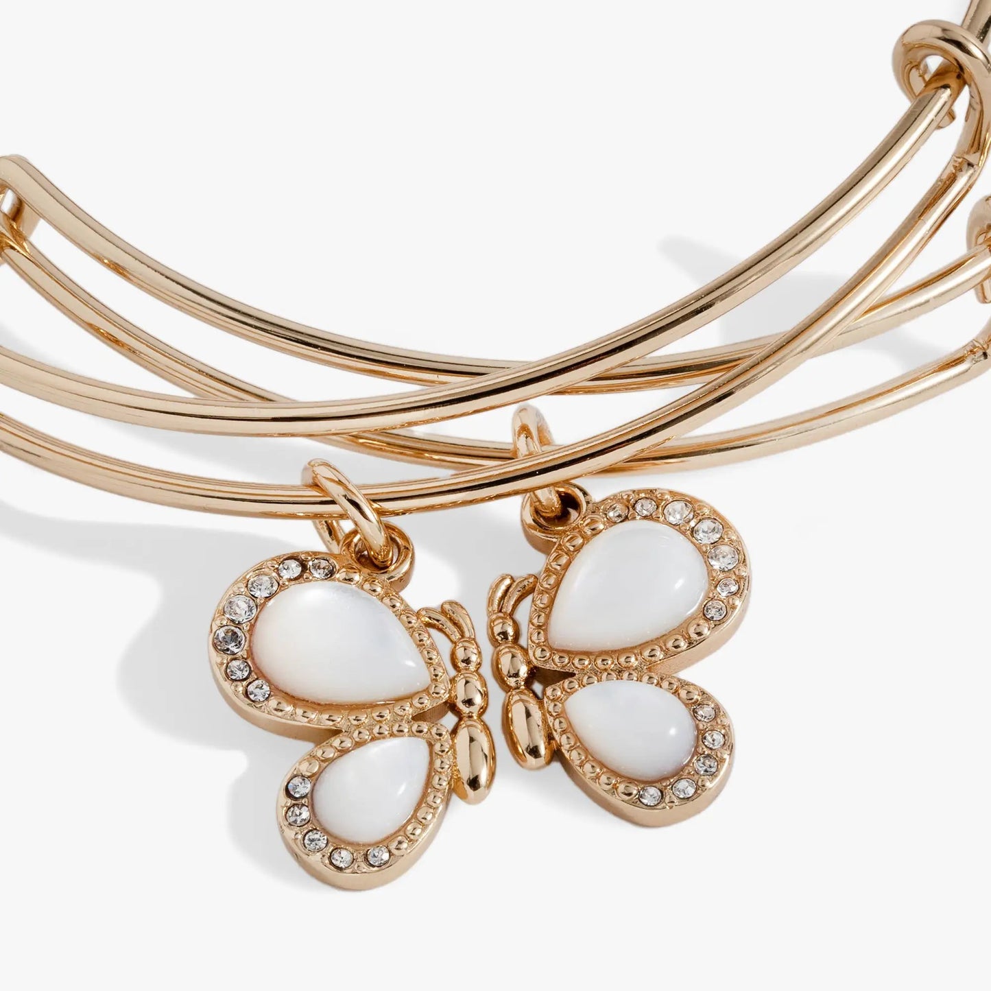 Perfect Pairs Butterfly Wings Bangle Set of 2 by ALEX AND ANI in rose gold with crystal hearts on Tampa Home & Garden Store