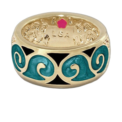 Butterfly World Band Ring Swirl teal enamel on gold-toned band with ornate scrollwork on Tampa Home & Garden Store