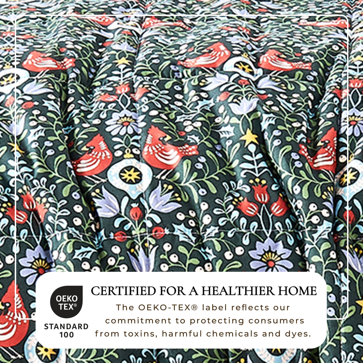 Reversible Christmas comforter and sham set with cardinal birds and florals Odette collection on Tampa Home & Garden Store