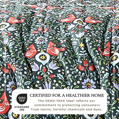 Reversible Christmas comforter and sham set with cardinal birds and florals Odette collection on Tampa Home & Garden Store