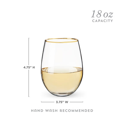 Gilded Stemless Wine Glasses and Gold Rim Set