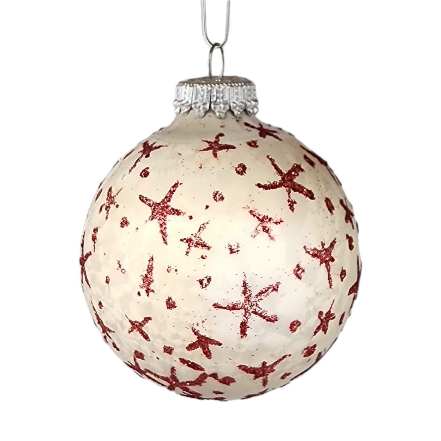 Paquete de 4 bolas de cristal Krebs Value: estrellas rojas sobre fondo crema mate