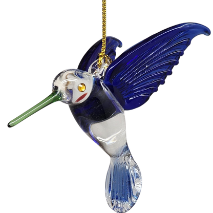 Colibri ornemental en verre égyptien - Bleu à bec vert